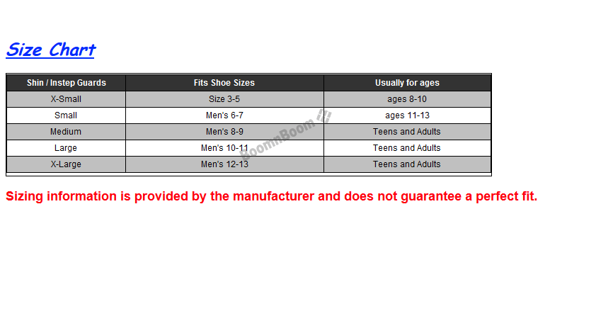 adidas shin pad size guide
